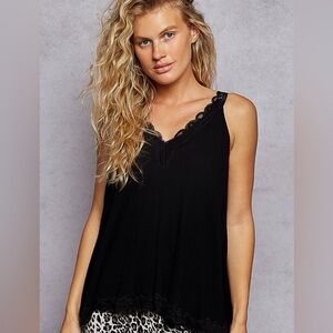 POL Black Lace Trim Camisole Top